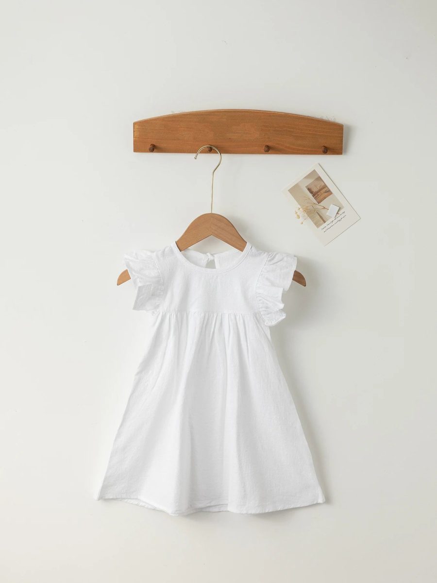Baby Girls Flying Sleeve Dress Tie-back Overall Dress Cotton Kids Casual